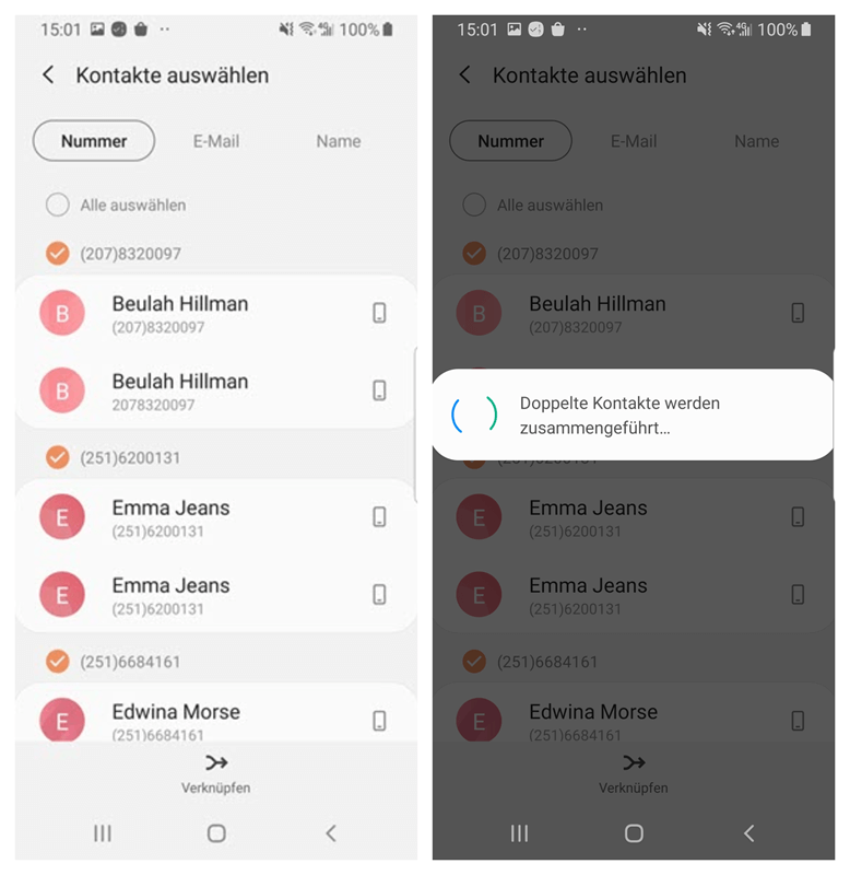 Doppelte Kontakte werden zusammengeführt Samsung