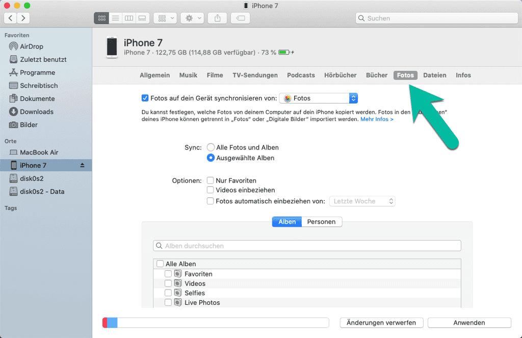 iPhone Fotos synchronisieren auf Mac Finder Catalina