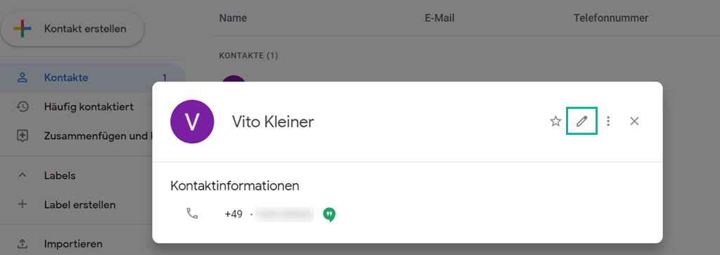 Google Kontakte bearbeiten