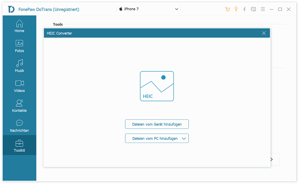 Wählen Sie Dateien im HEIC Converter aus