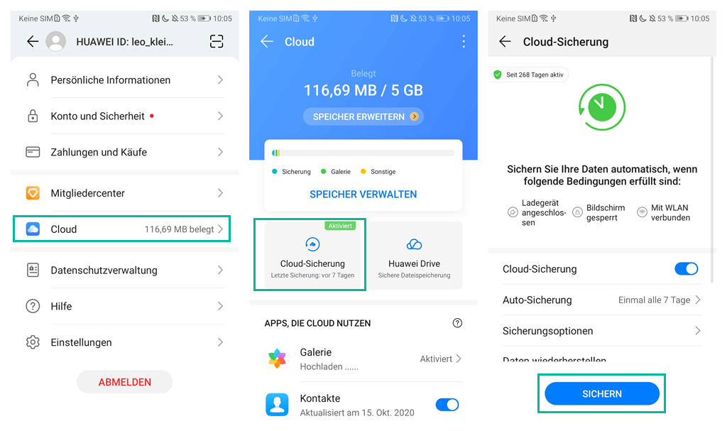 Huawei Daten auf Cloud sichern