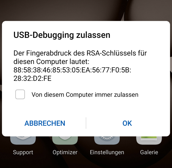 USB Debugging zulassen