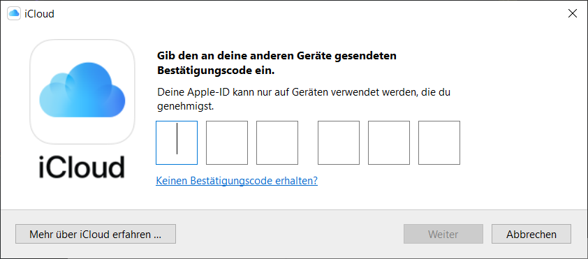 Apple-ID Bestätigungscode eingeben