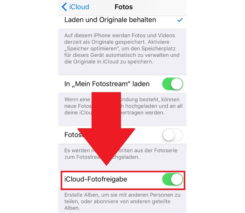 iCloud Fotofreigabe aktivieren