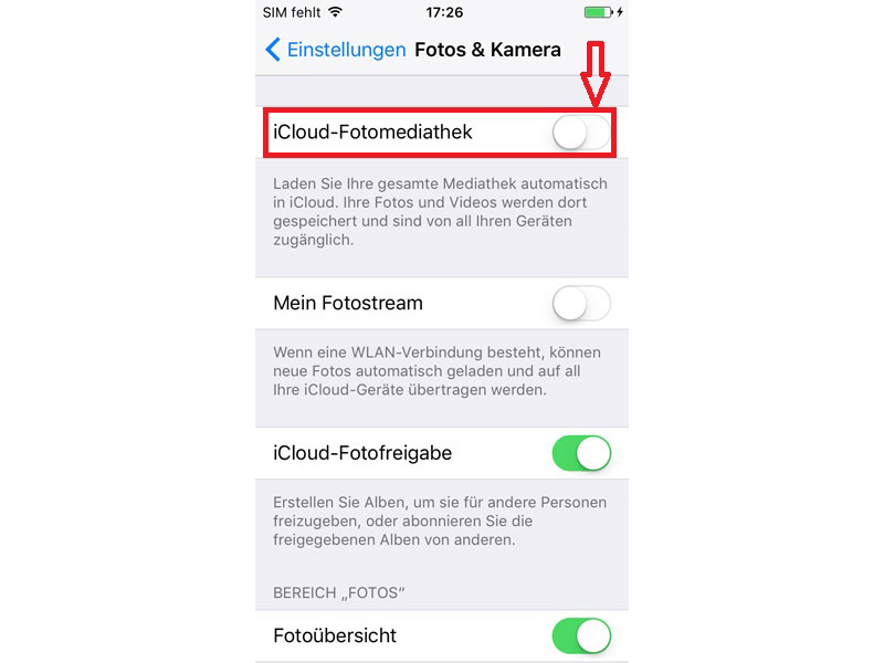 iCloud-Fotobibliothek ausschalten