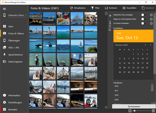 Mit iDevice Manager neue Fotos auf meinen PC laden