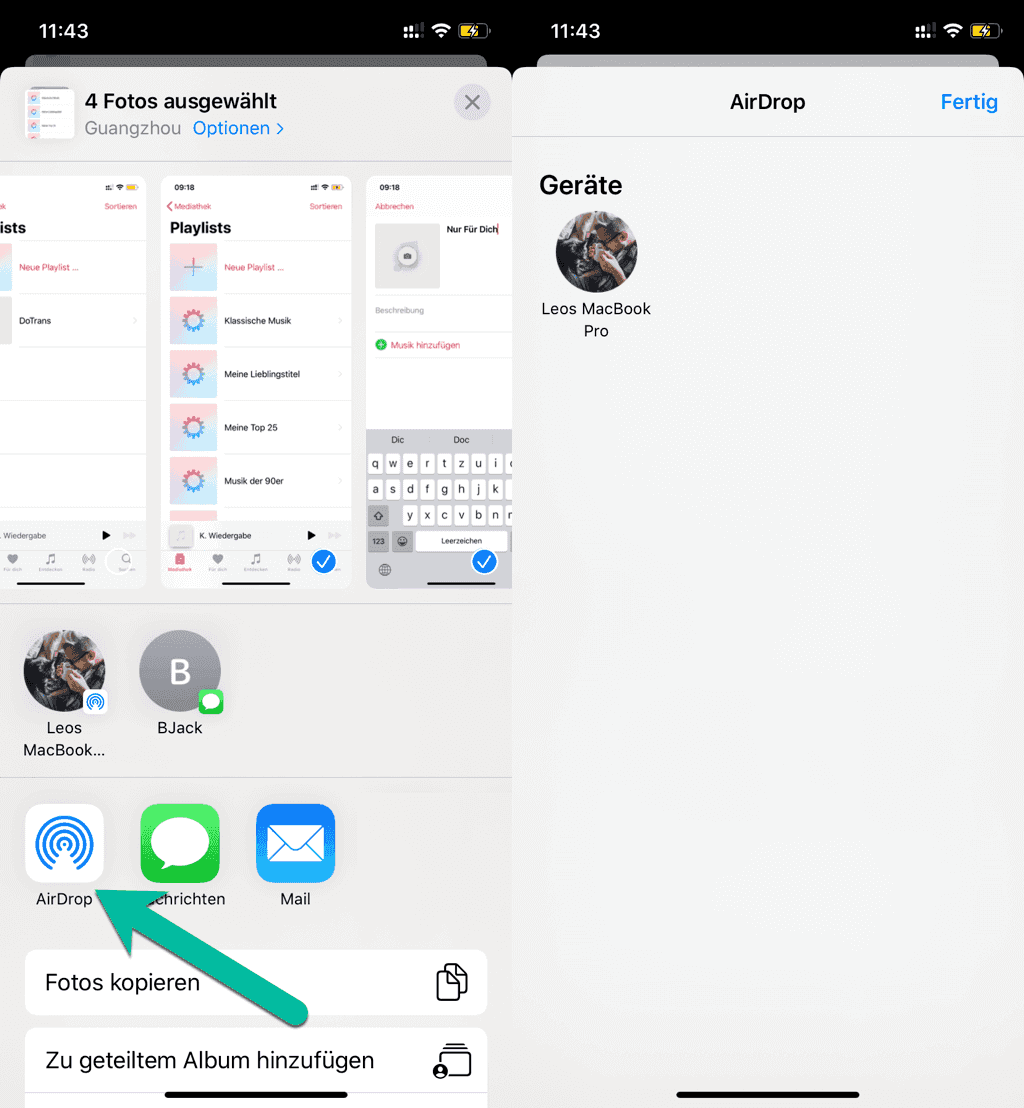 Fotos von iPhone zu iPhone AirDrop