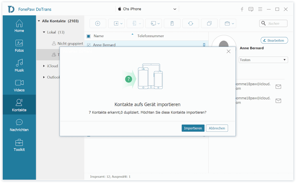 iPhone Kontakte aufs Gerät importieren