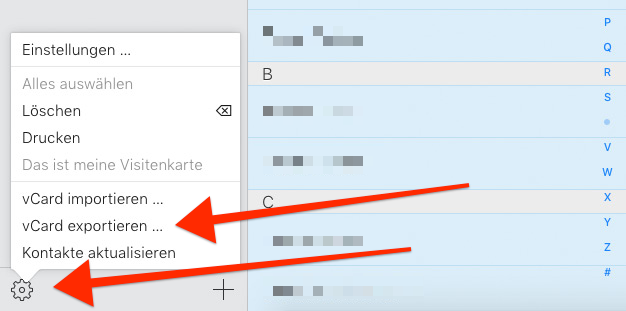 iCloud Kontakte exportieren
