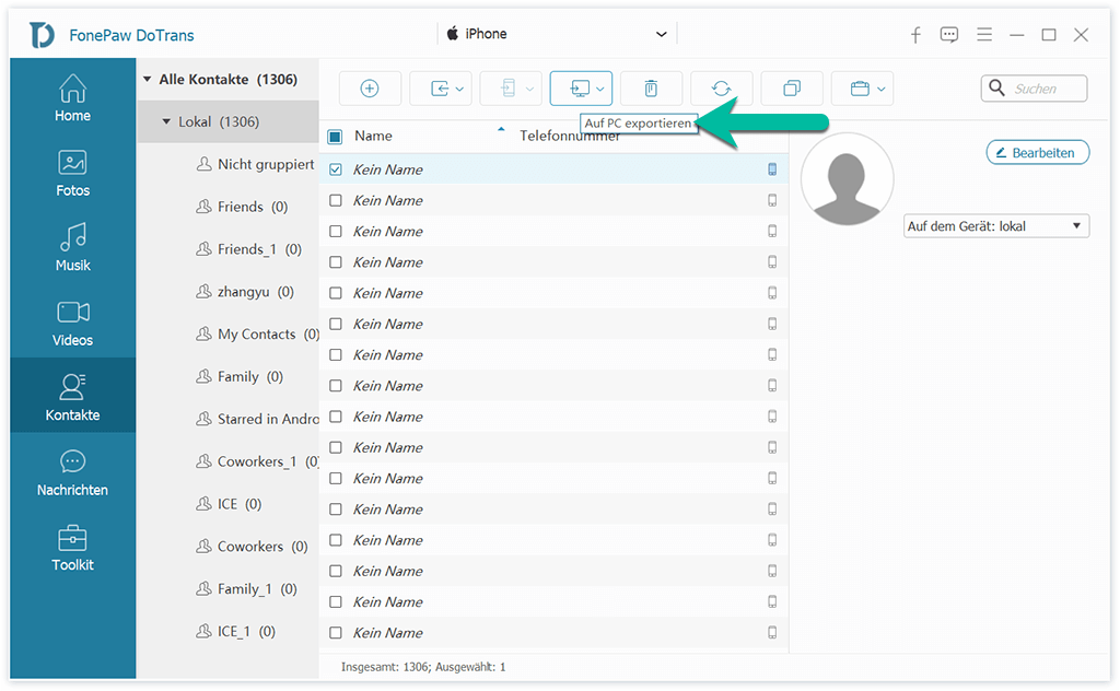 iPhone Kontakte exportieren auf PC