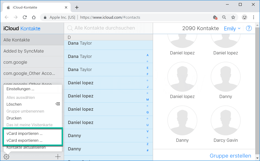 iPhone Kontakte exportieren auf Samsung über iCloud