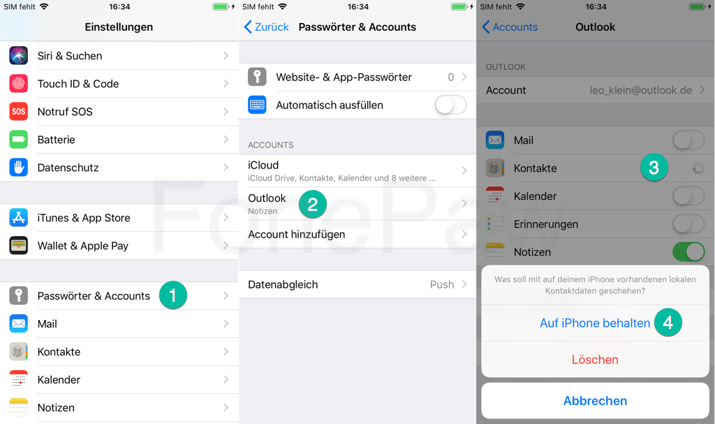 iPhone Kontakte importieren von Outlook