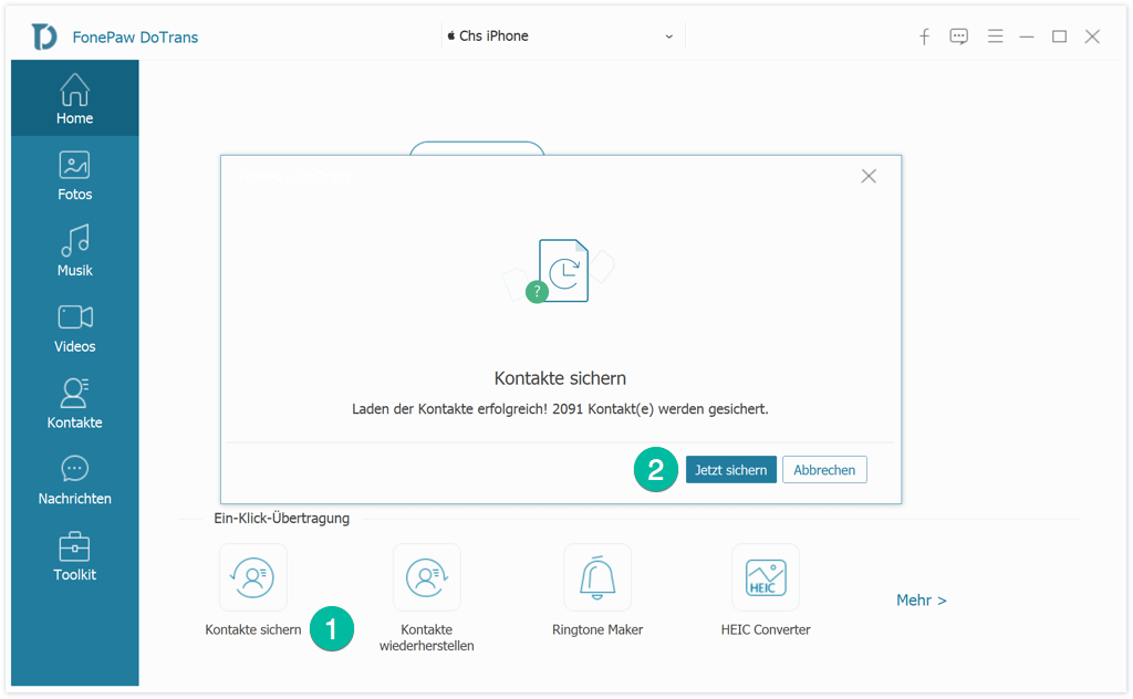 Kontakte sichern und wiederherstellen