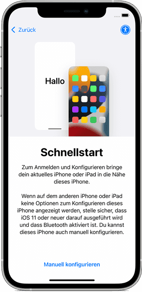 iPhone Schnellstart manuell konfigurieren