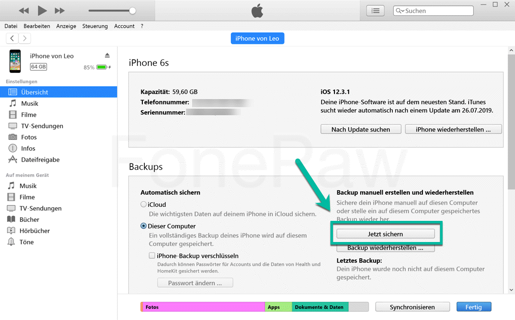 iPhone Backup mit iTunes
