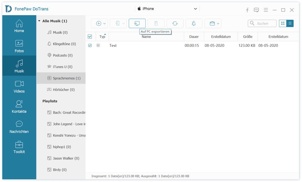 Sprachmemos vom iPhone auf PC exportieren