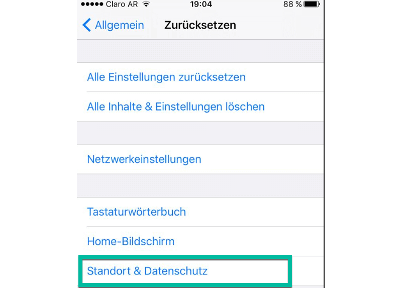 iPhone Standort & Datenschutz zurücksetzen