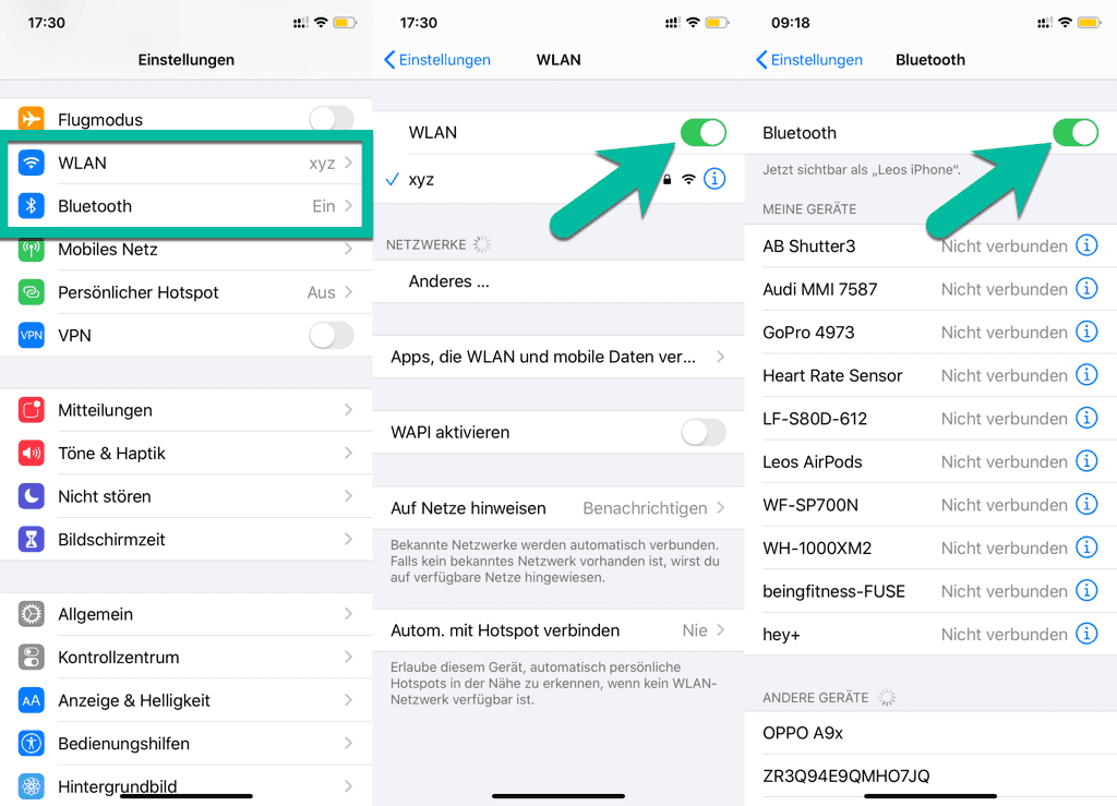 iPhone WLAN Bluetooth aktivieren