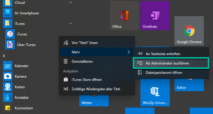 iTunes als Administrator ausführen