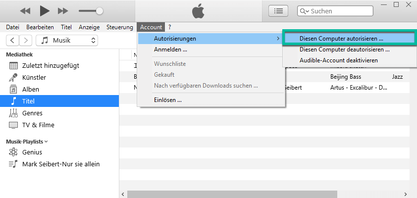 iTunes Diesen Computer autorisieren