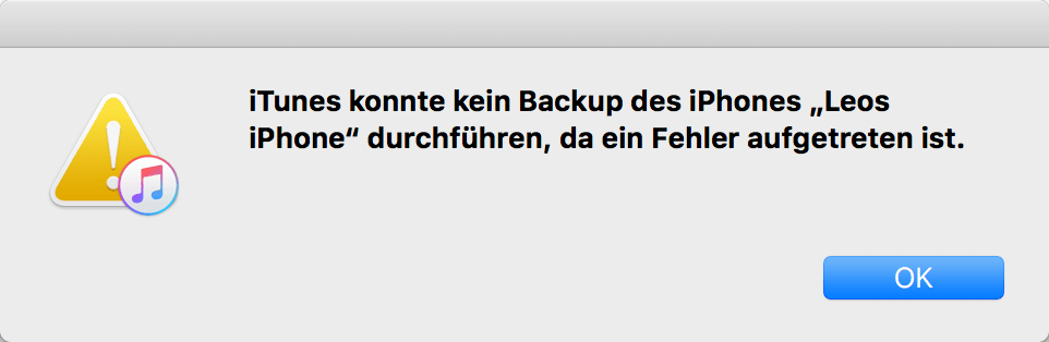 iTunes konnte kein Backup des iPhone durchführen da ein Fehler aufgetreten ist