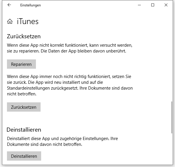 iTunes raparieren in Windows 10