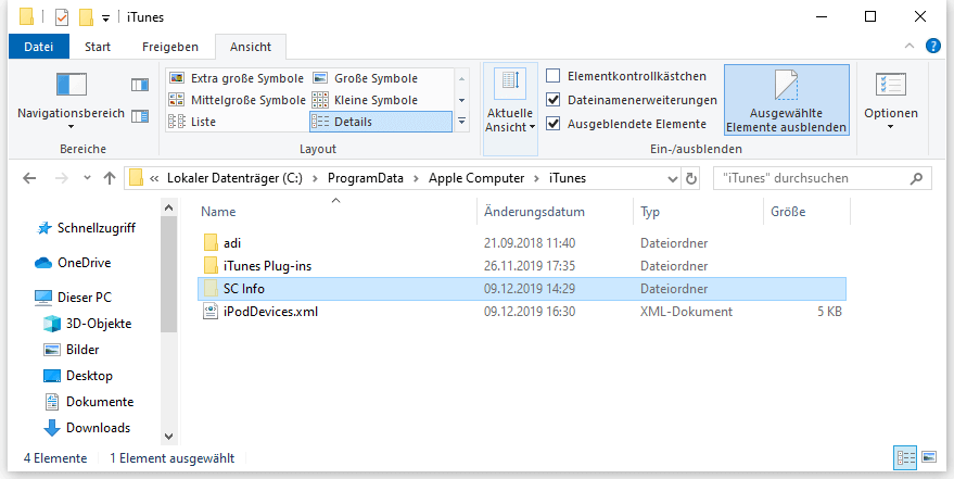 iTunes SC Info Ordner löschen
