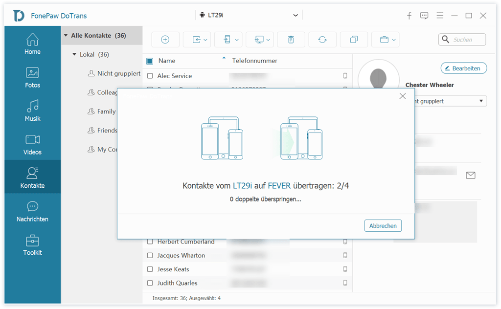 Übertragungsprozess der Dateien auf Samsung-Handy