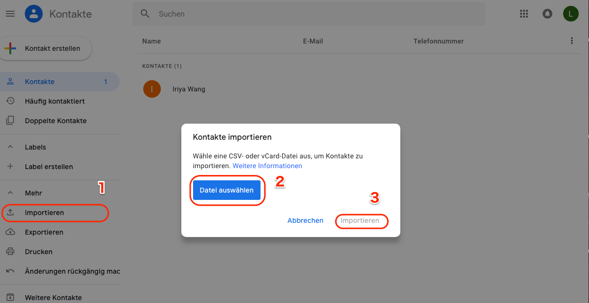Kontakte importieren Google Kontakte