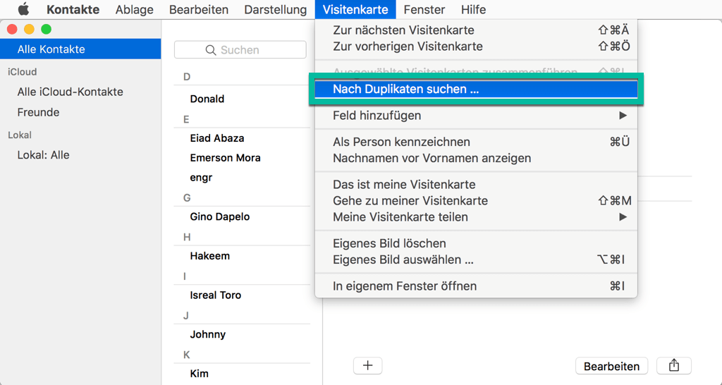 Mac nach Kontakte Duplikaten suchen