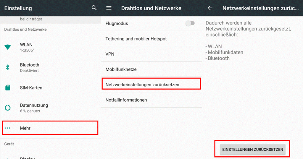 Netzwerkeinstellung zurücksetzen Android