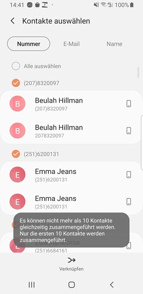 Nur zehn Kontakte zusammenführen Samsung