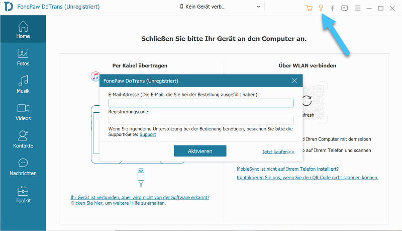 iOS Datentransfer starten