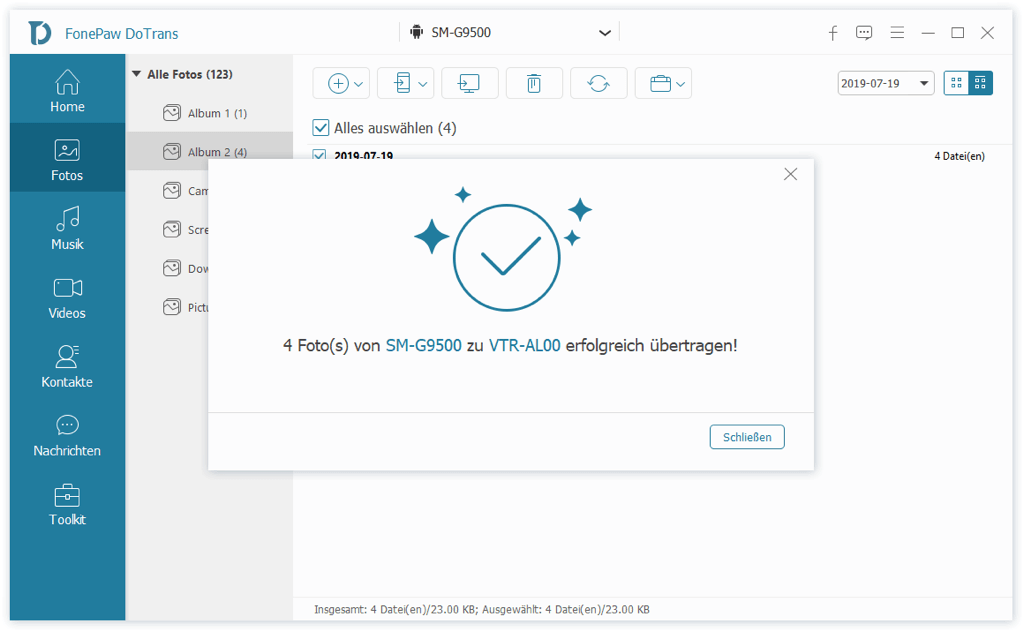 Datenübertragung auf Huawei erfolgreich