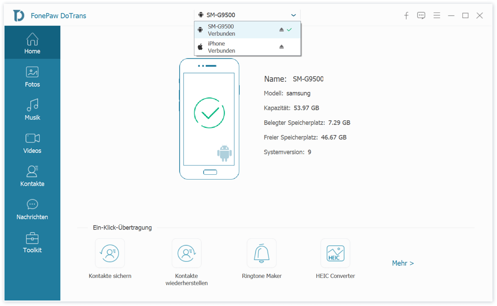 Die beiden Android Handy und iPhone verbinden