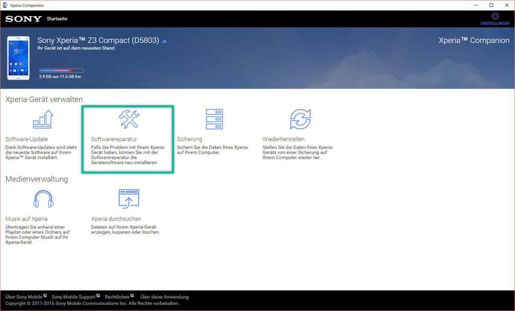  Softwarereparatur Xperia Companion