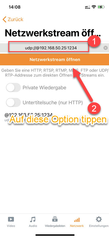 Netzwerkstream öffnen in VLC