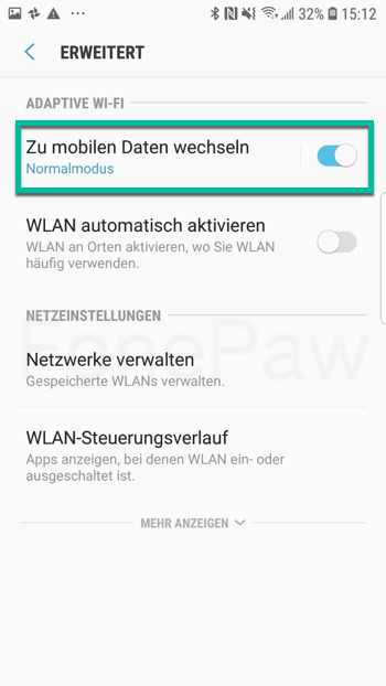 Zu mobilen Daten wechseln ausschalten