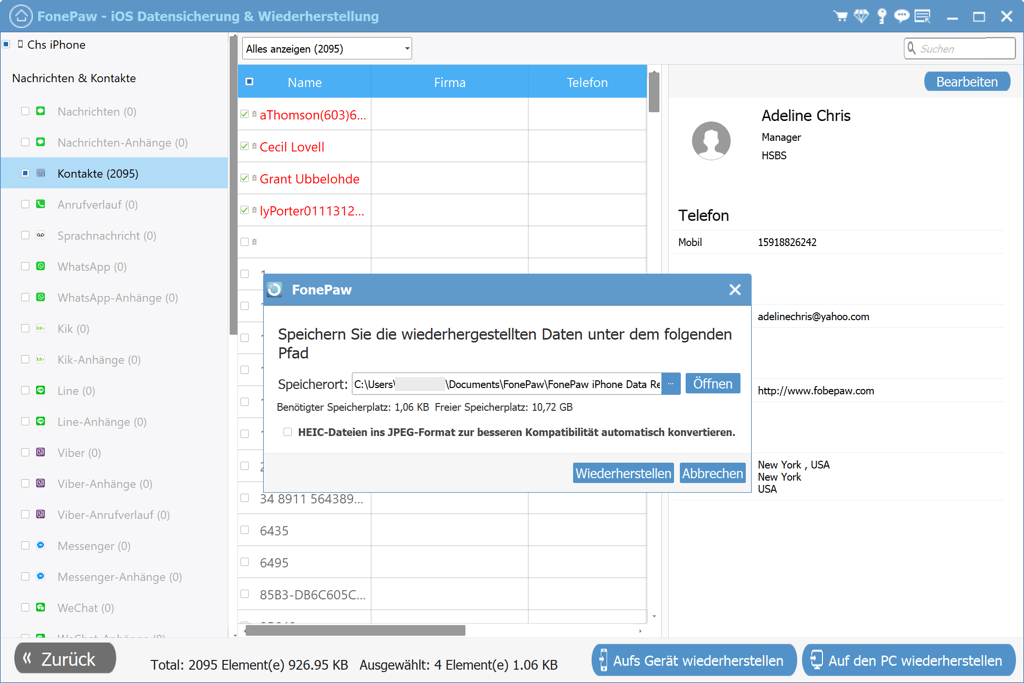 iPhone Kontakte wiederherstellen auf PC