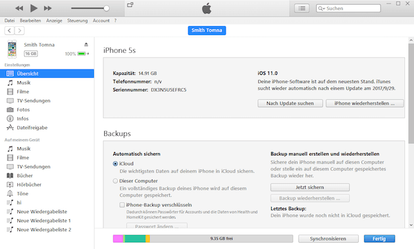 iPhone mit iTunes sichern