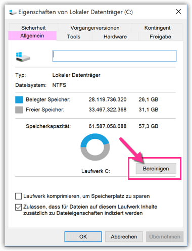 Laufwerk bereinigen Windows 10