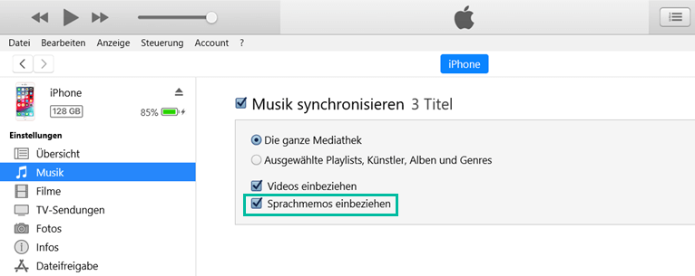 Sprachmemos einbeziehen iTunes