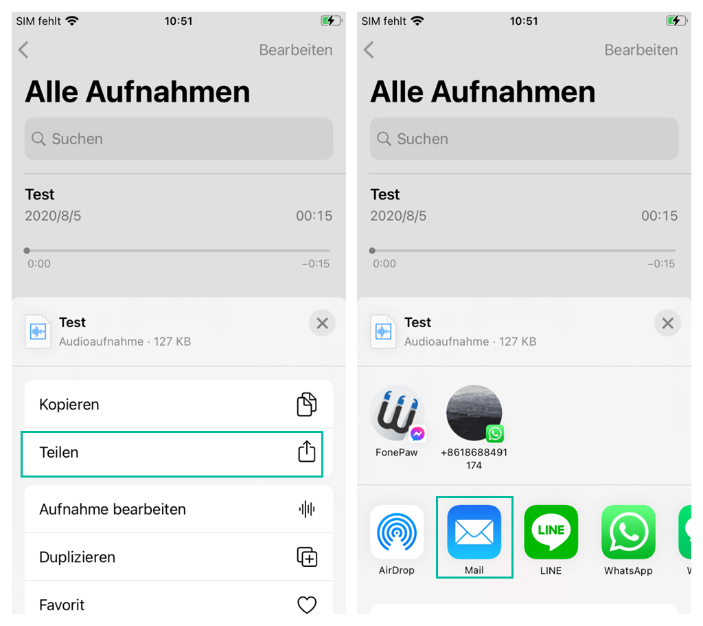 iPhone-Sprachmemos per E-Mail verschicken