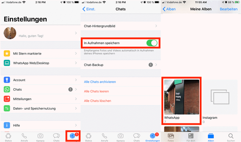 Fotos in Aufnahmen speichern WhatsApp