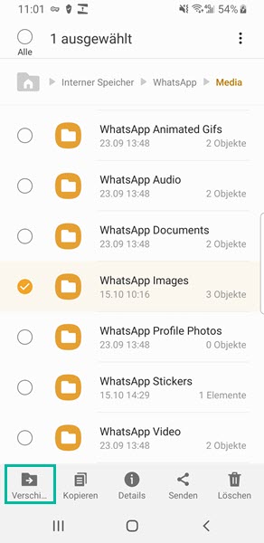 WhatsApp Images Ordner verschieben