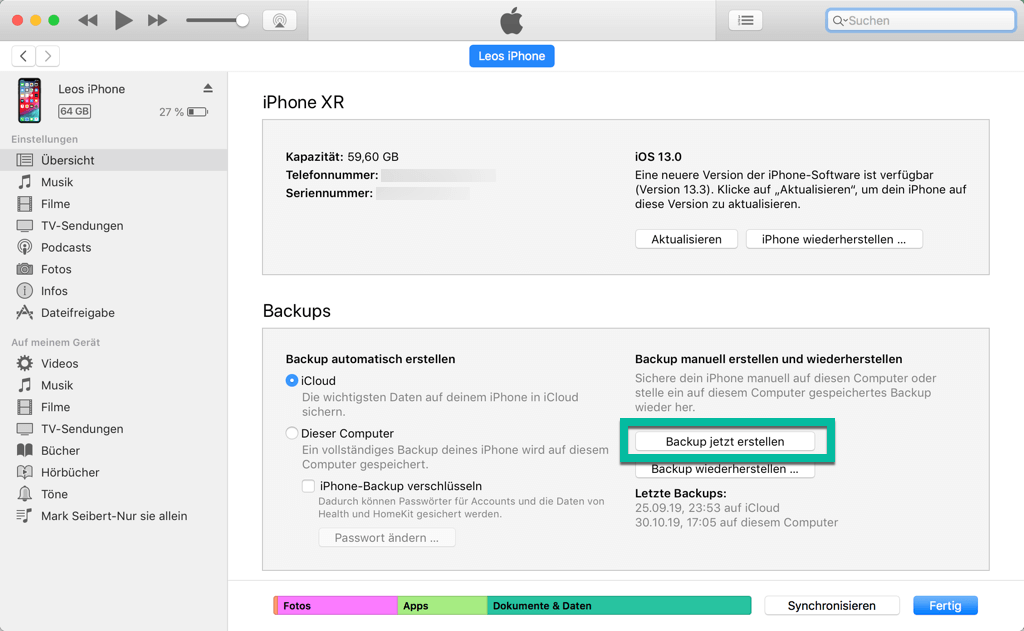 iPhone Backup erstellen iTunes