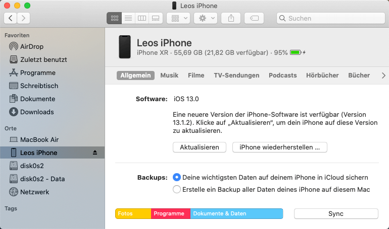 iPhone im Finder anzeigen macOS Catalina