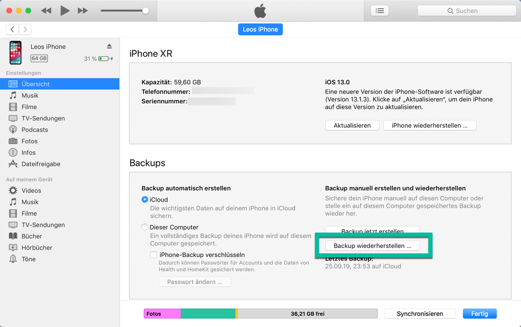 iPhone Backup wiederherstellen