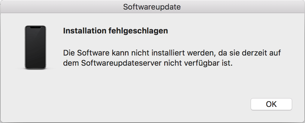 Die Software kann nicht installiert werden, da sie derzeit auf dem Softwareupdateserver nicht verfügber ist