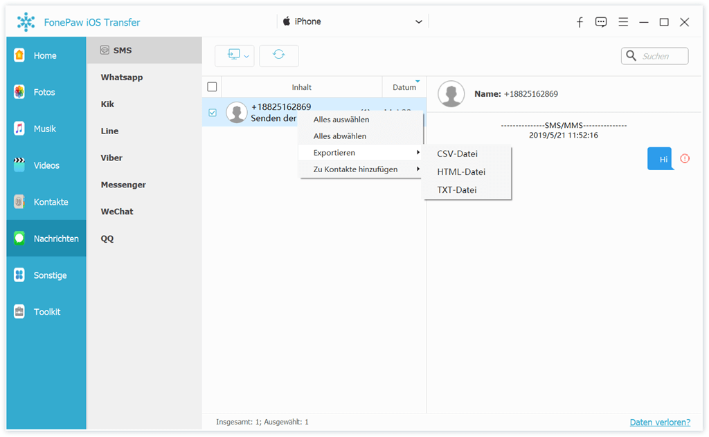 iPhone Nachruchten exportieren